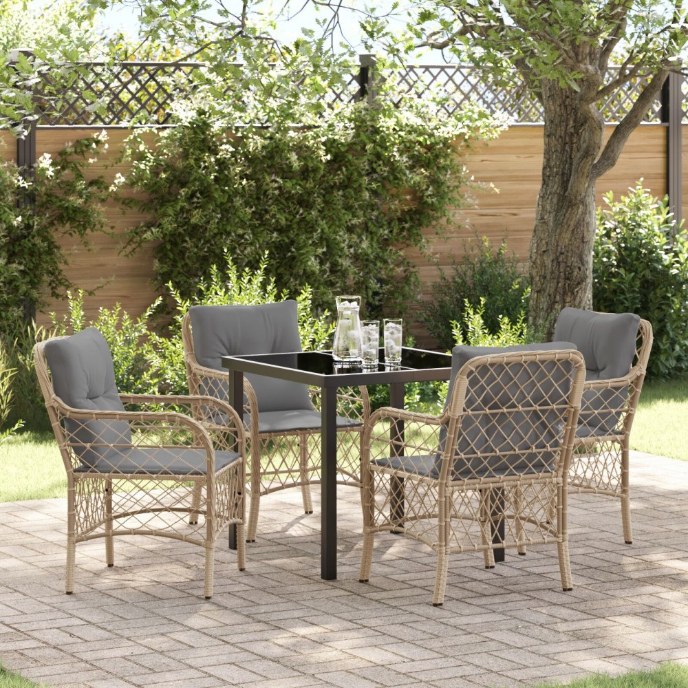 vidaXL Trädgårdsmöbelset med kudde 5 pcs Beige Poly rattan
