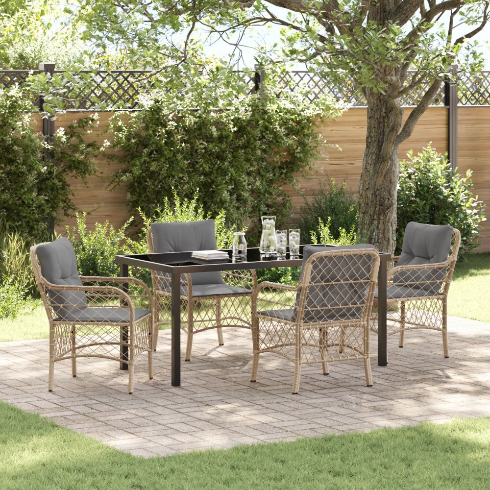 vidaXL Trädgårdsmöbelset med kudde 5 pcs Beige Poly rattan
