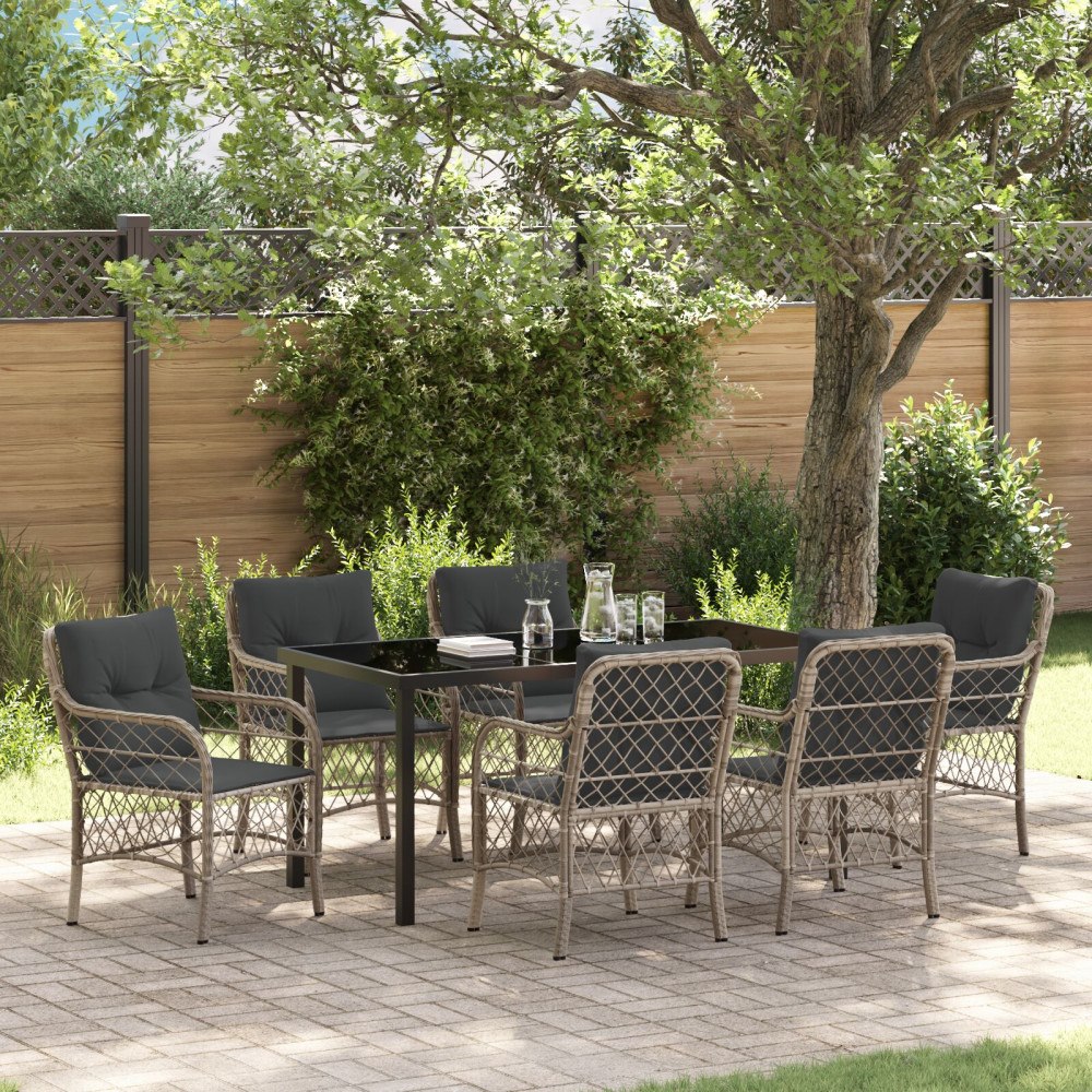 vidaXL Trädgårdsmöbelset med kudde 7 pcs Ljusgrå Poly rattan