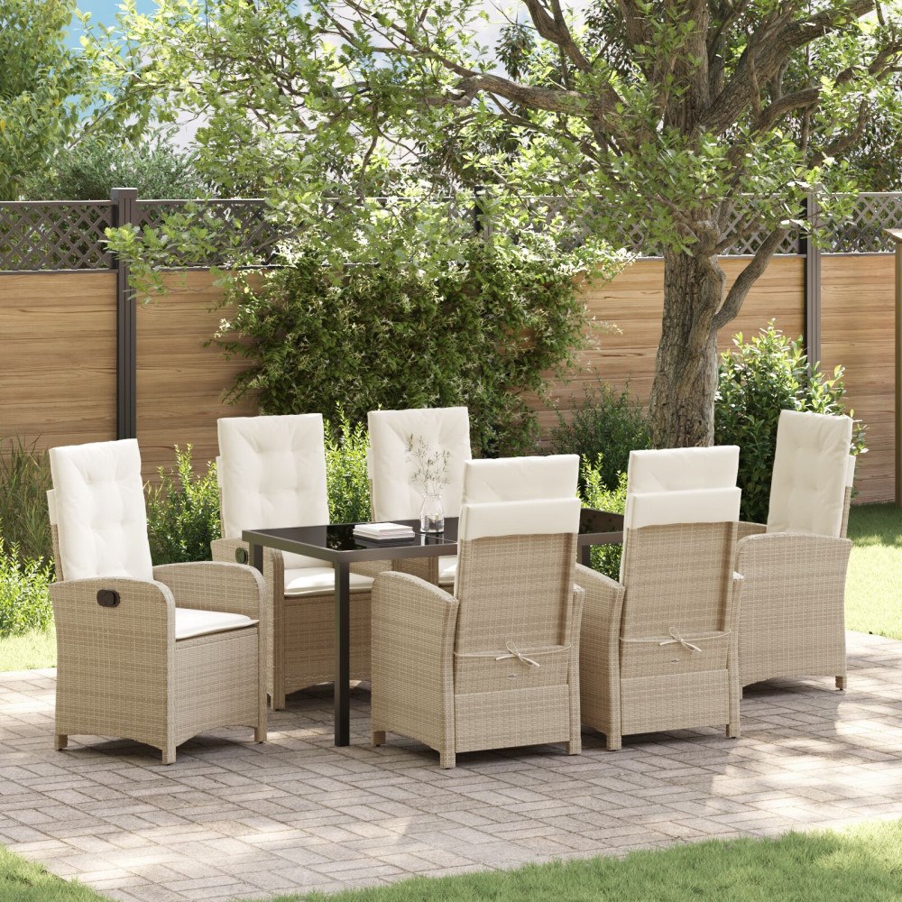 vidaXL 7-delat trädgårdsdining set med kuddar Beige Poly Rattan