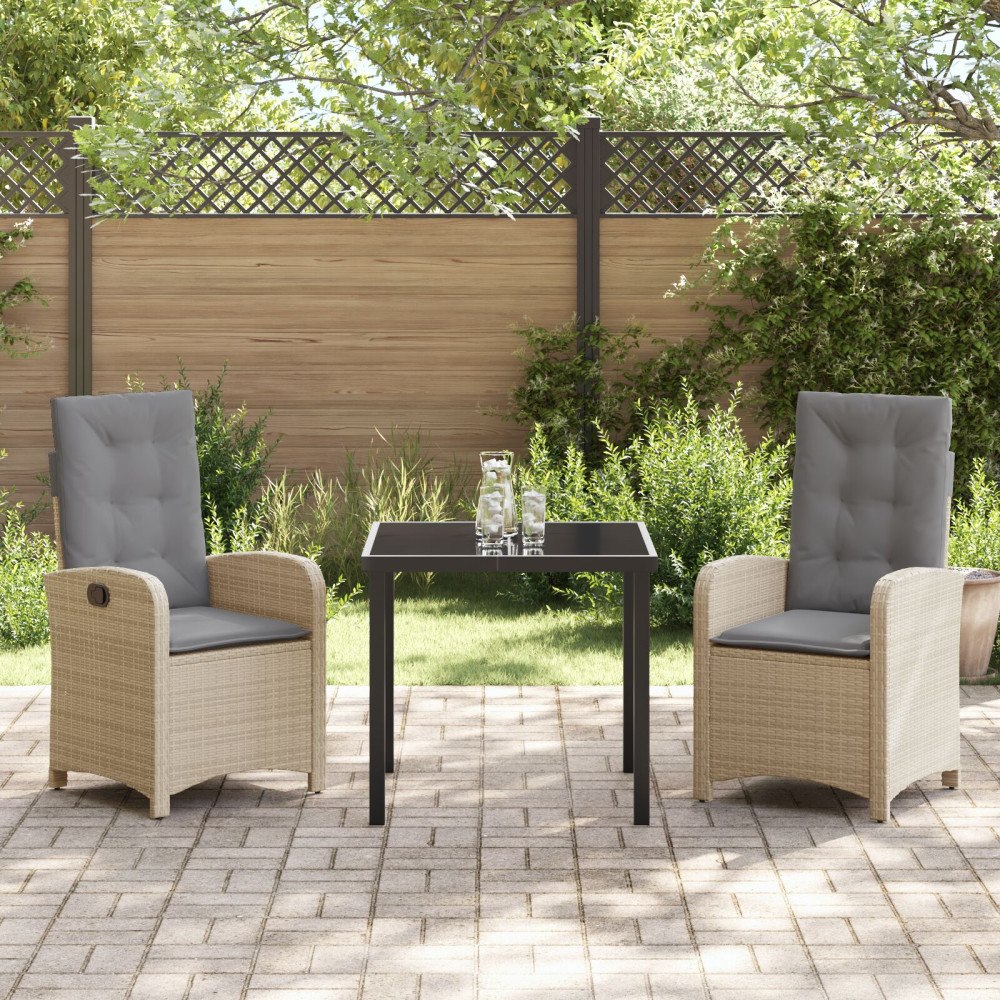 vidaXL 3-delad Trädgårdsdining Set med Kuddar Beige Poly Rattan