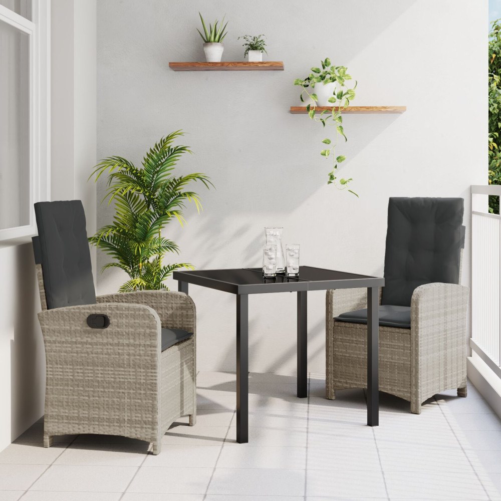vidaXL 3-delat Trädgårdsdining Set med Kuddar i Ljusgrå PE-rattan