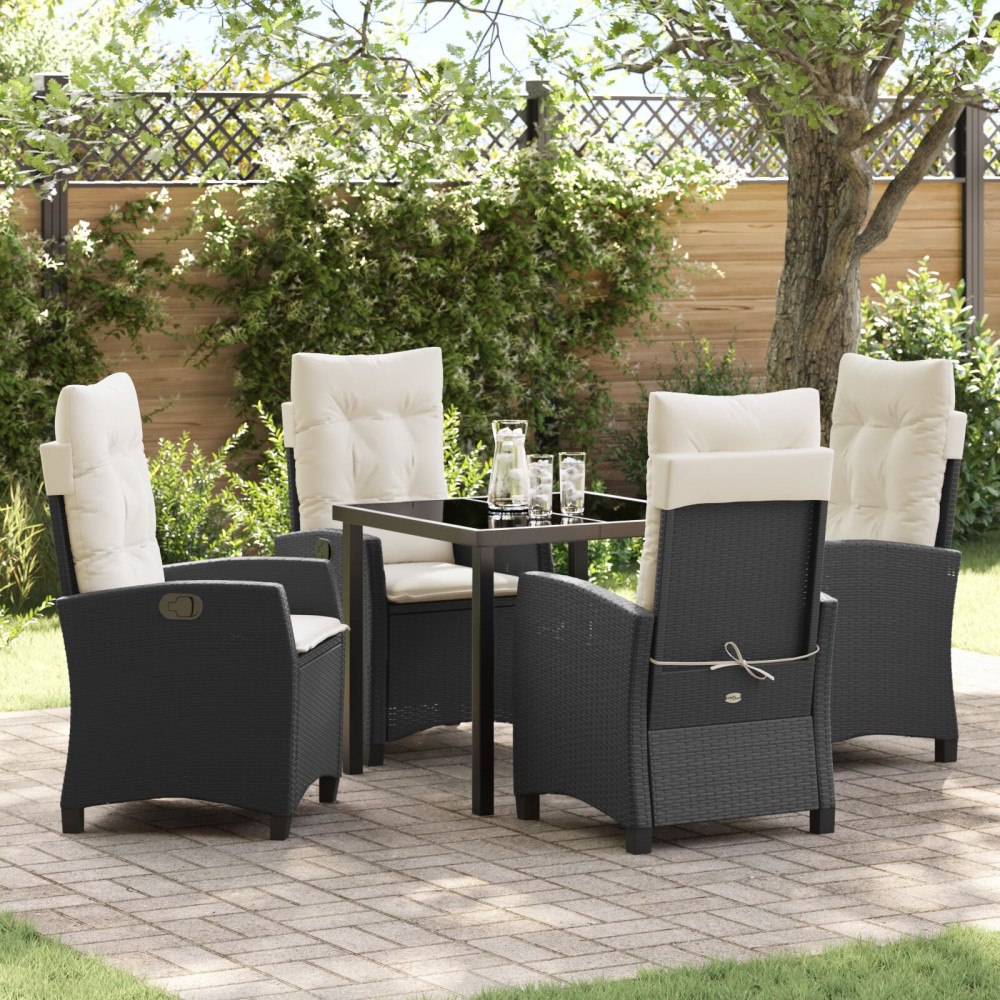 vidaXL 5-delat Trädgårdsdining Set med Kuddar Svart Poly Rattan