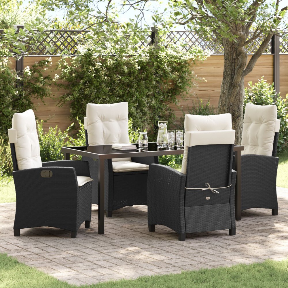 vidaXL 5-delat Trädgårdsdining-set med Kuddar Svart Poly Rattan