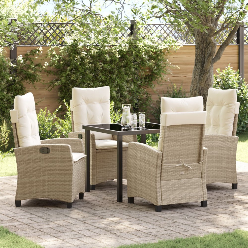 vidaXL 5-delat Trädgårdsbord Set med Kuddar Beige Poly Rattan