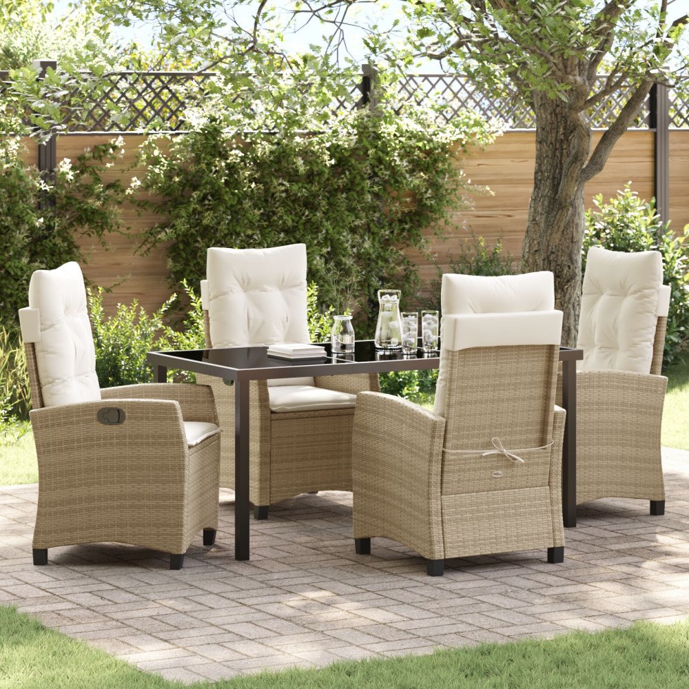 vidaXL 5-delars trädgårdsset med kuddar Beige Poly Rattan