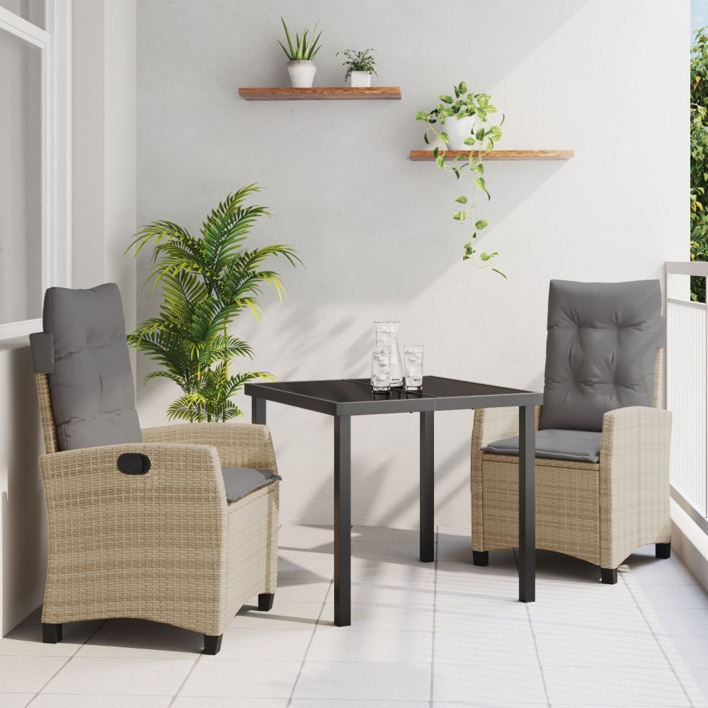 vidaXL 3 Delars Trädgårdsmöbel Set Med Kuddar Beige Poly Rattan