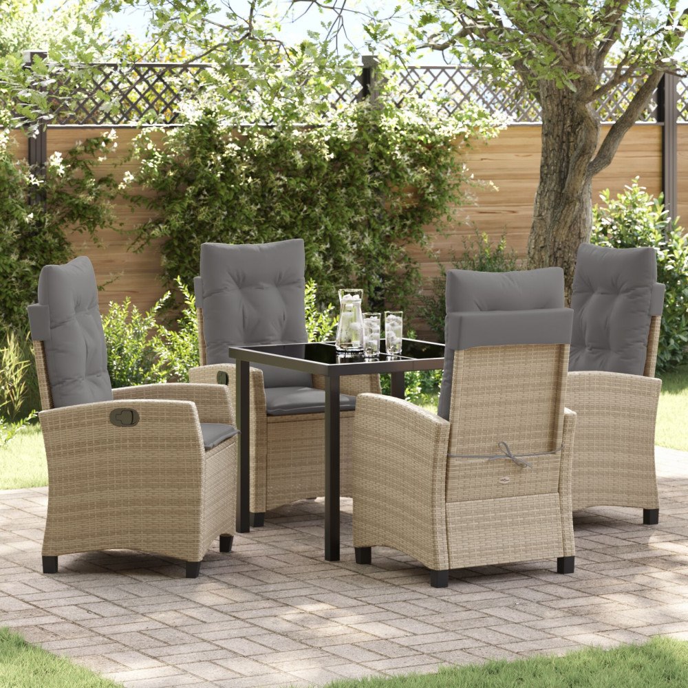 vidaXL 5-delad Trädgårds Dining Set med Kuddar Beige Poly Rattan