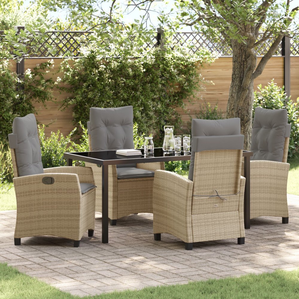 vidaXL 5 Delars Trädgårdsdining Set med Kuddar Beige Poly Rattan