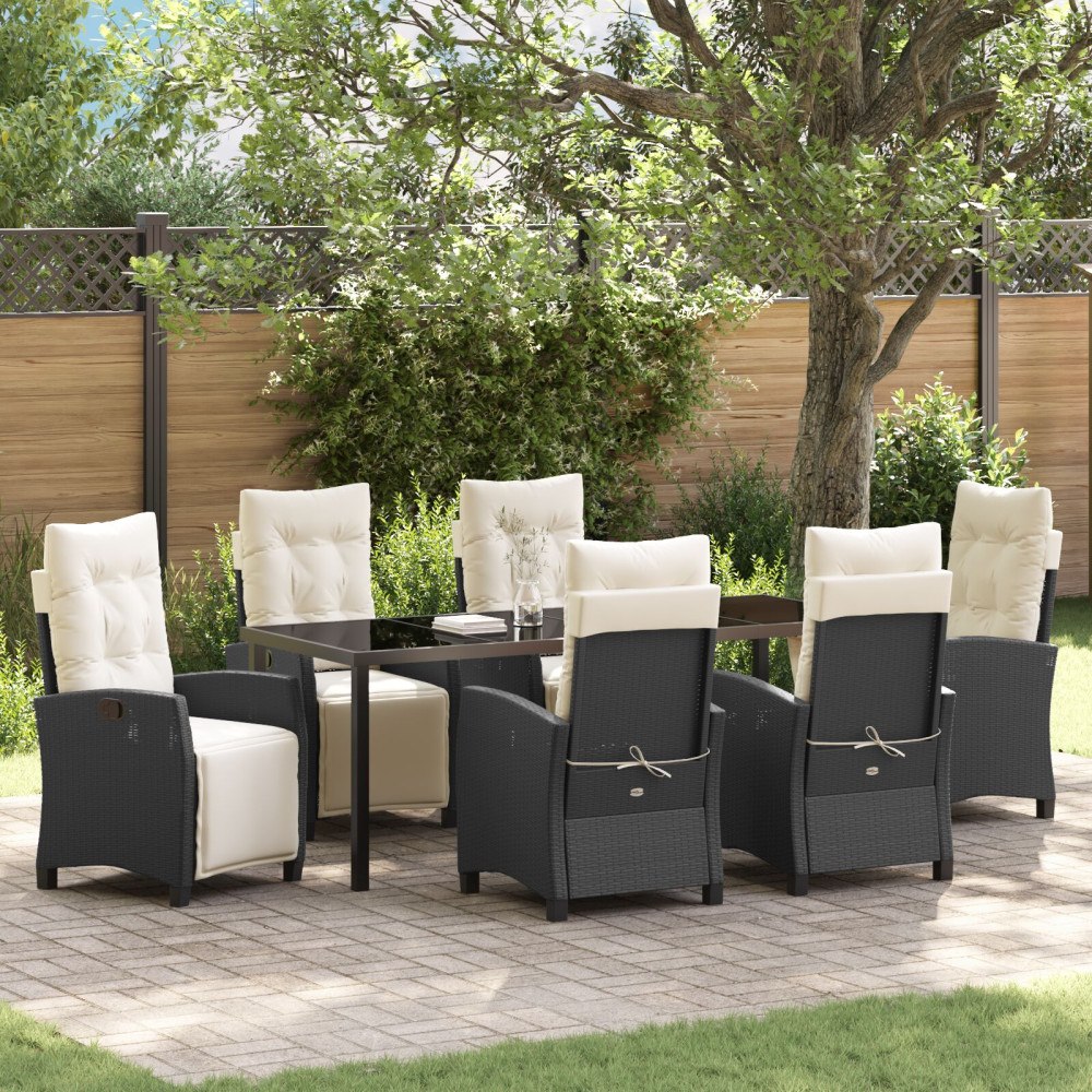 vidaXL 7-delat Trädgårdsdining set svart poly rattan