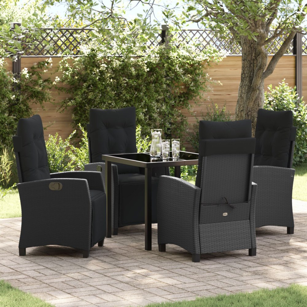 vidaXL 5-delat trädgårdsdining set svart poly rattan