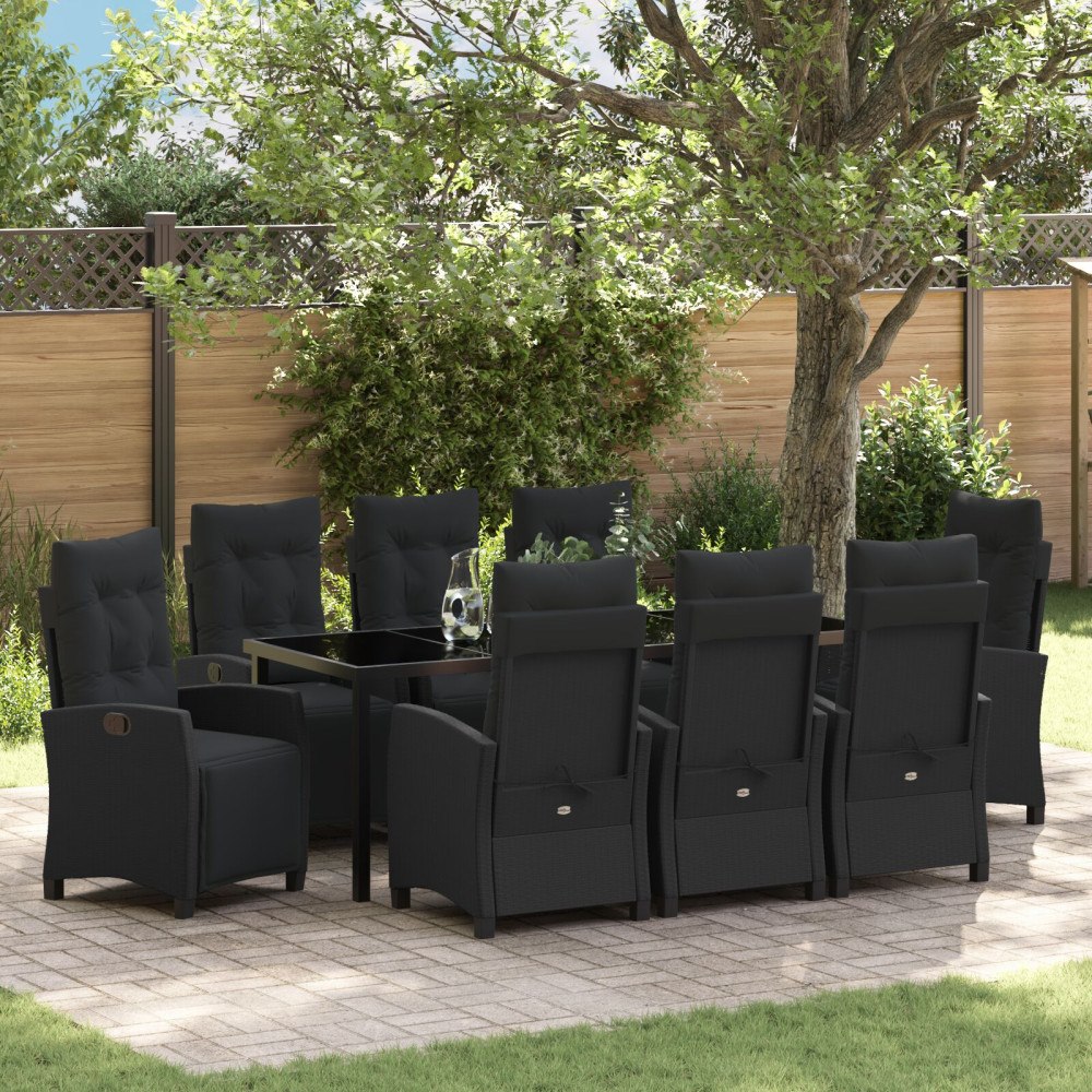 vidaXL 9-delat Trädgårdsdining set Svart Poly Rattan