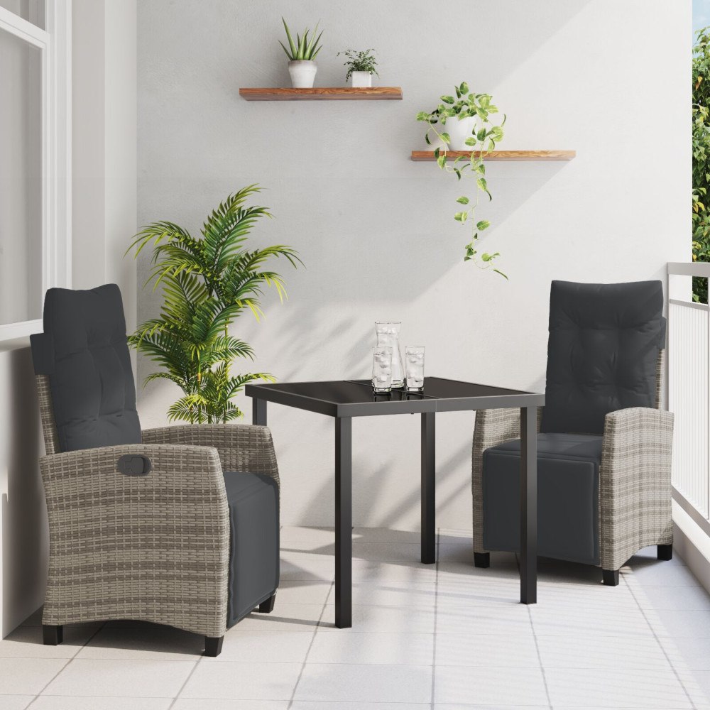 vidaXL 3-delad Trädgårds Matset Grå Poly Rattan