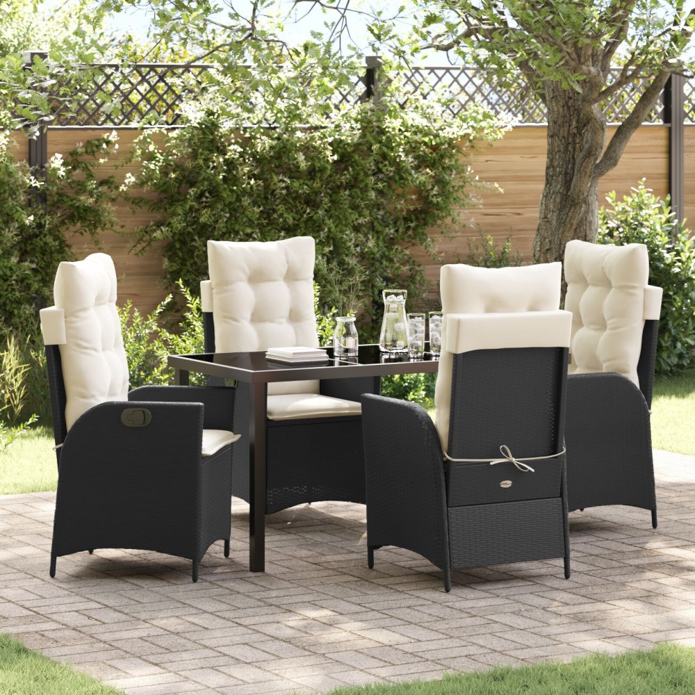 vidaXL 5-delat Trädgårdsdining Set med Kuddar Svart Poly Rattan