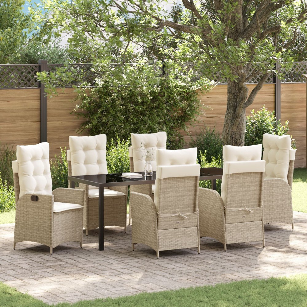 vidaXL 7-delat Trädgårdsdining Set med Kuddar Beige Poly Rattan