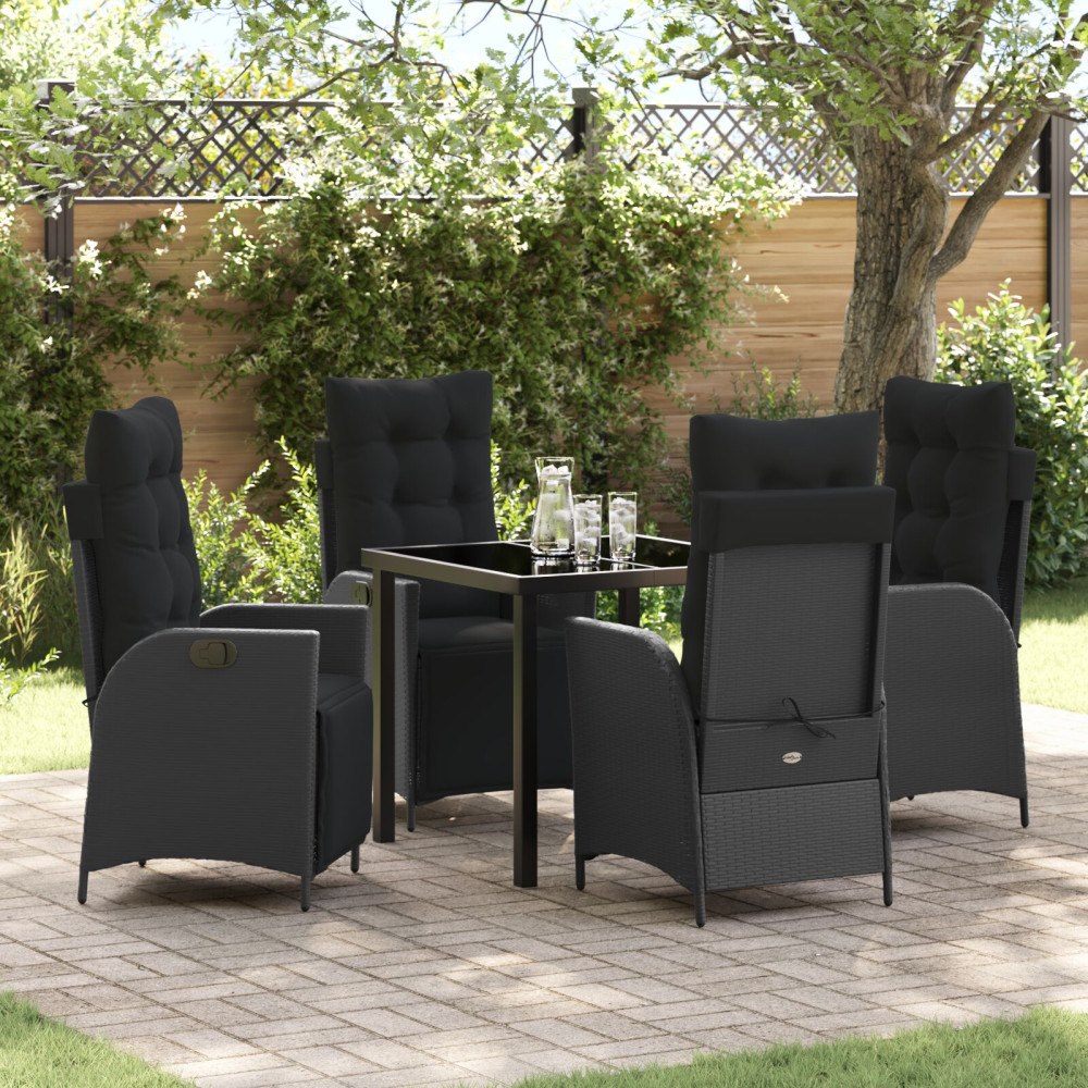 vidaXL 5-delat trädgårds matset Svart poly rattan
