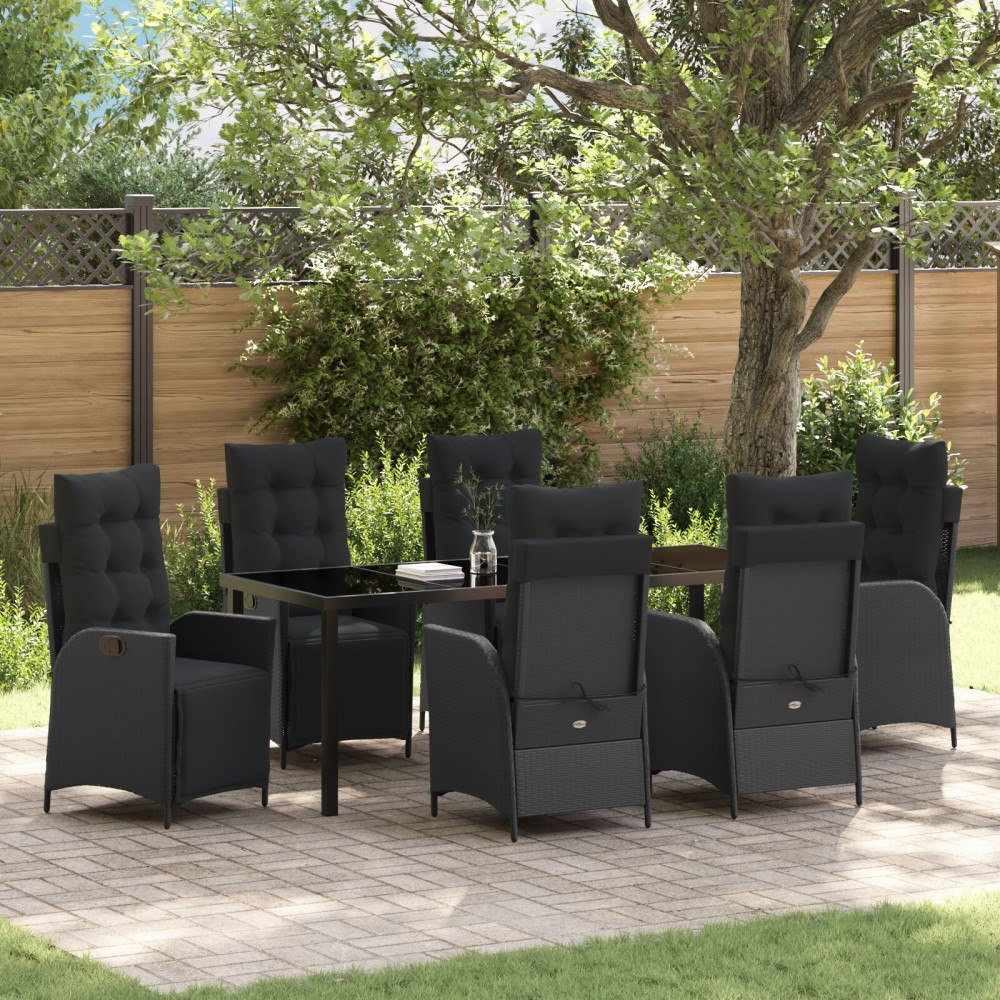vidaXL 7 Delars Trädgårdsdining Set Svart Poly Rattan