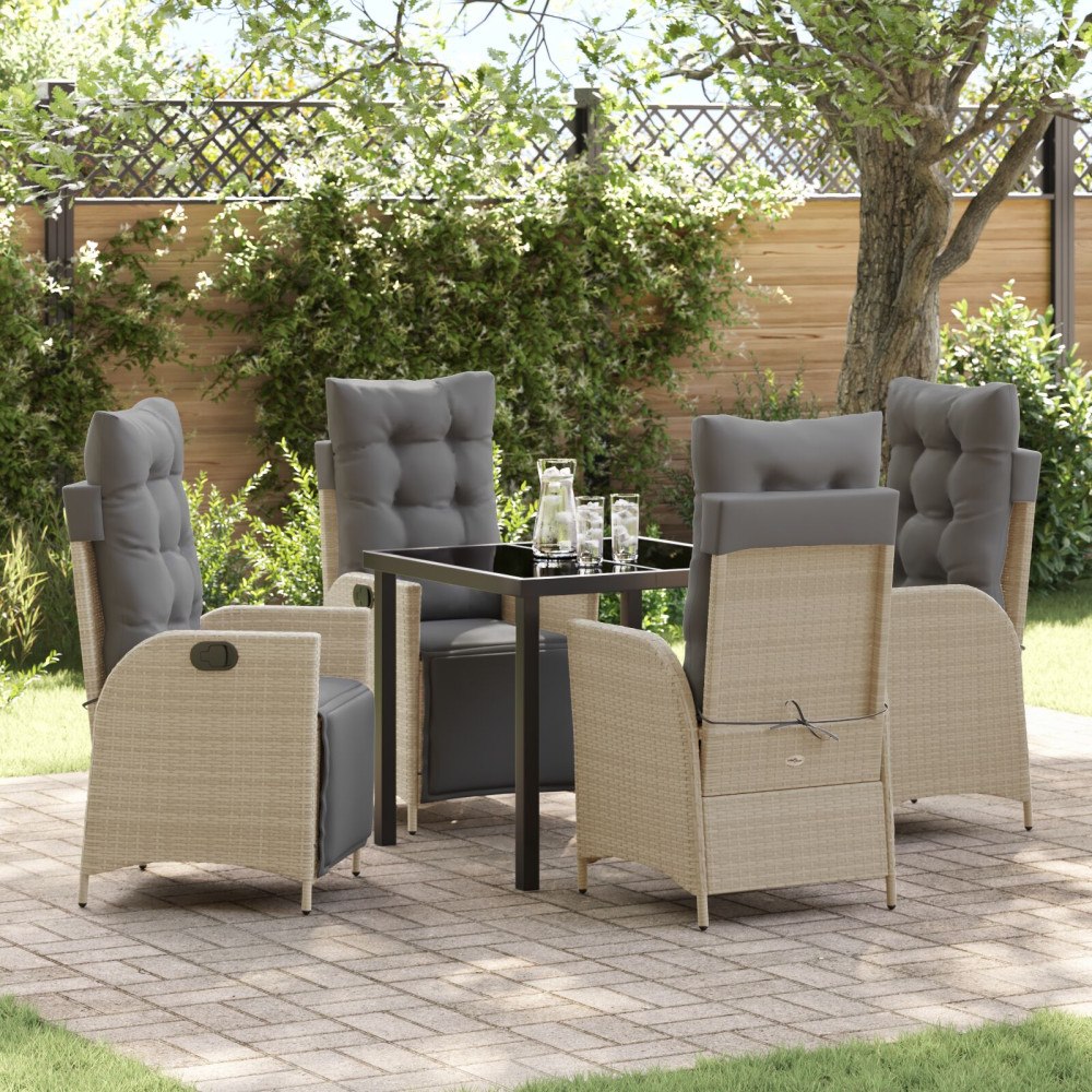 vidaXL 5-delat trädgårdsdining set beige poly rattan