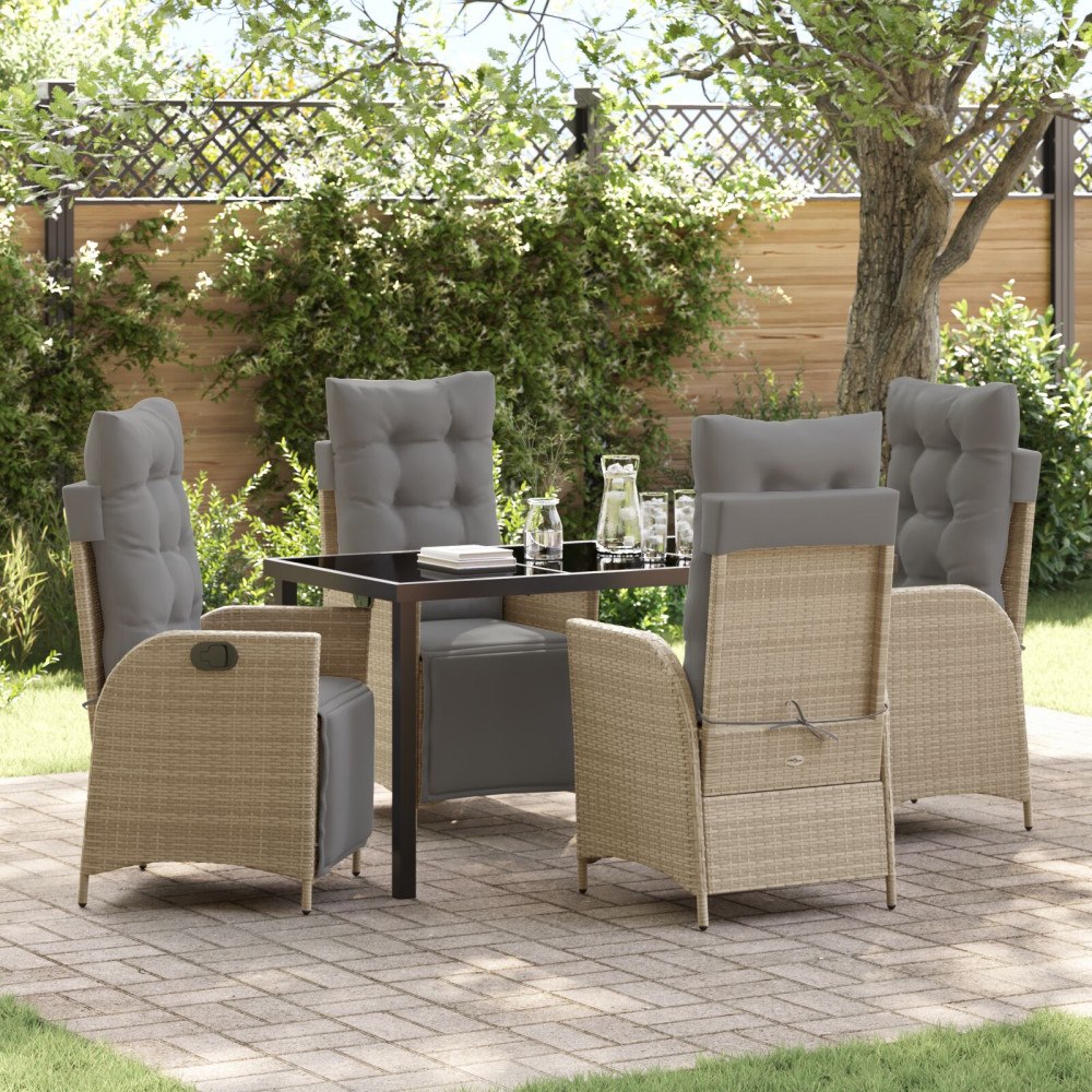vidaXL 5-delat trädgårdsset beige poly rattan