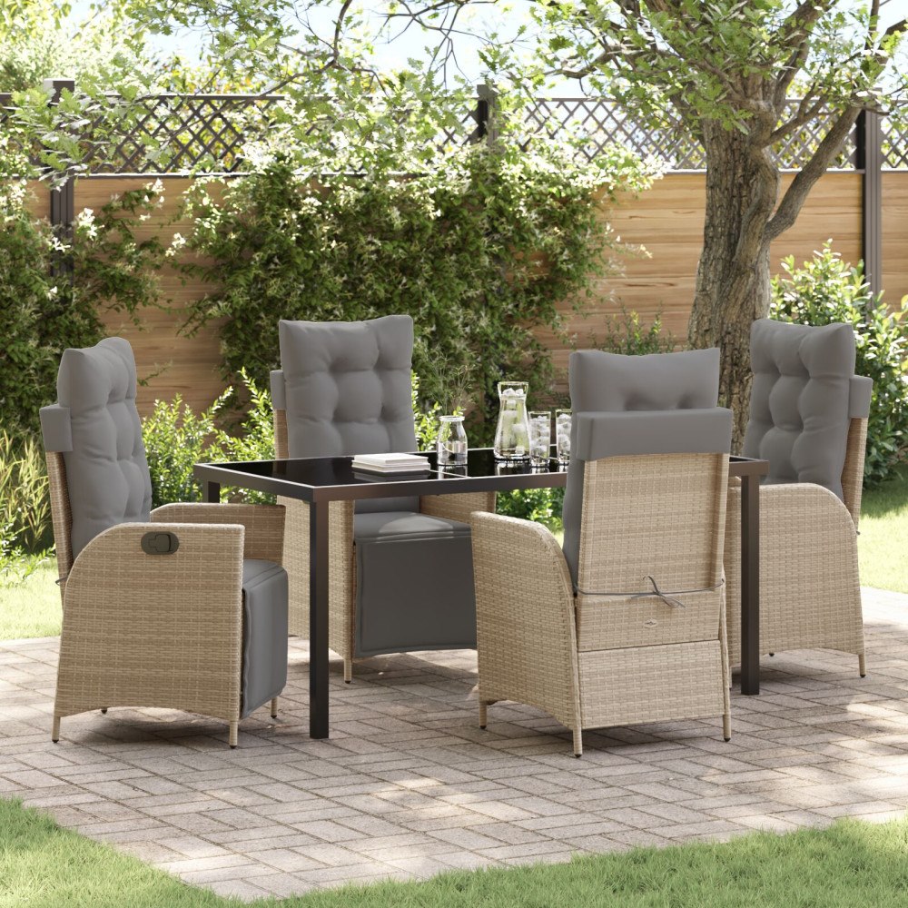vidaXL 5-Personers Trädgårds Matbord Set Beige Poly Rattan