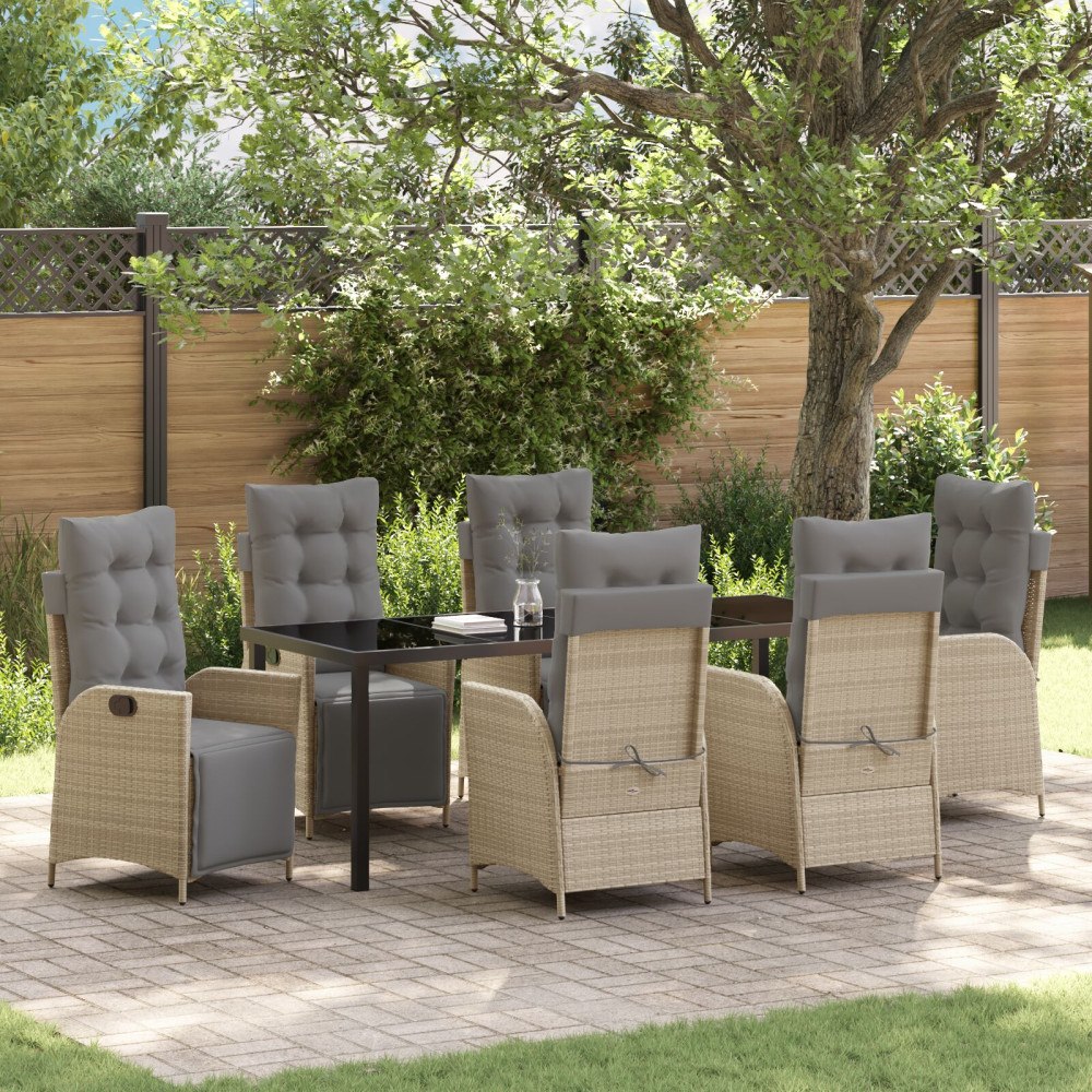 vidaXL 7-delad trädgårdsdining set beige poly rattan