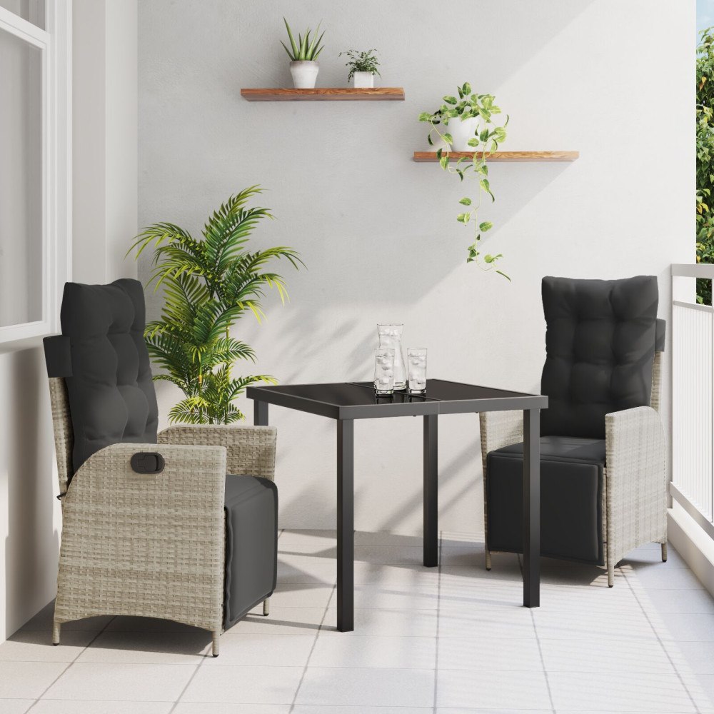 vidaXL 3-delat trädgårdsset Ljusgrå Poly Rattan