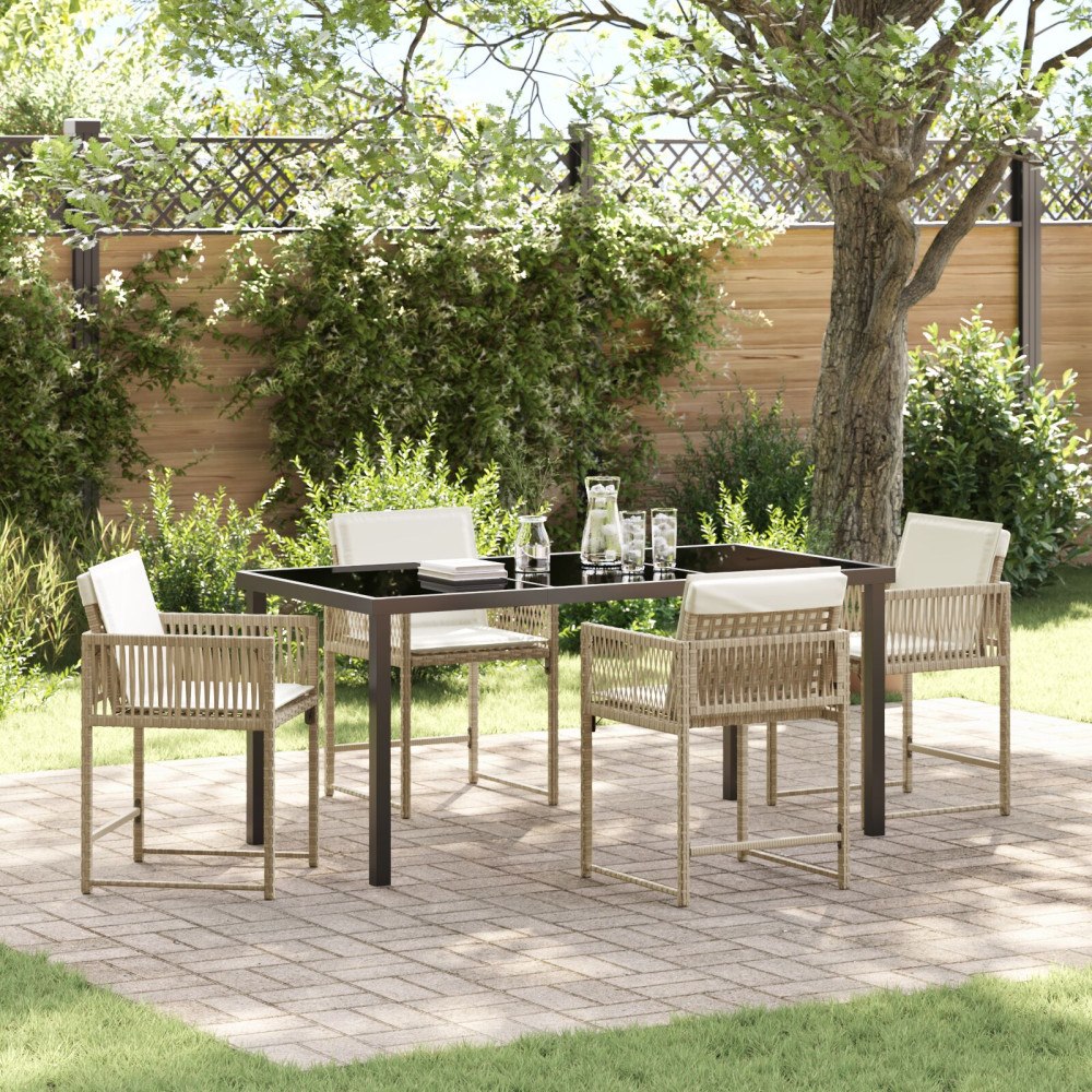 vidaXL 5-delat trädgårdsserveringsset med kuddar beige poly-rattan