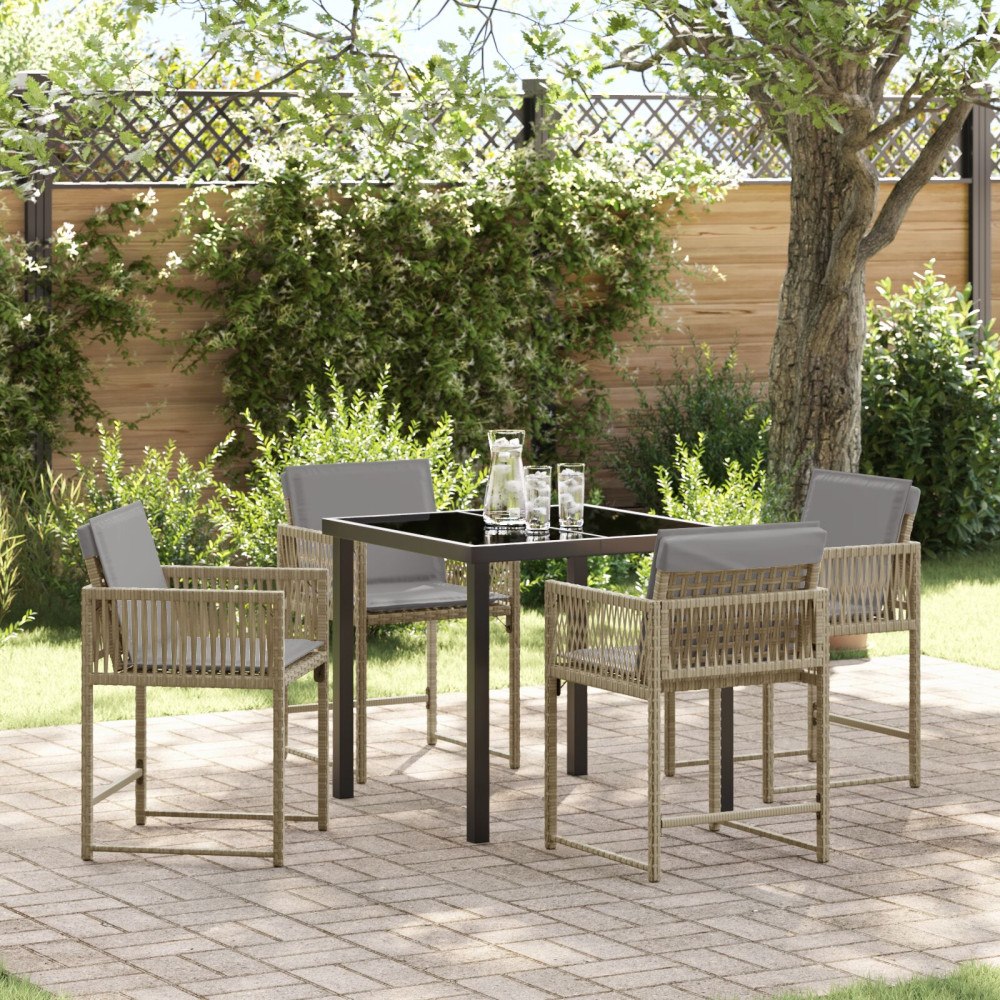 vidaXL 5 Delars Trädgårdsmatsal set med dynor Beige Poly Rattan