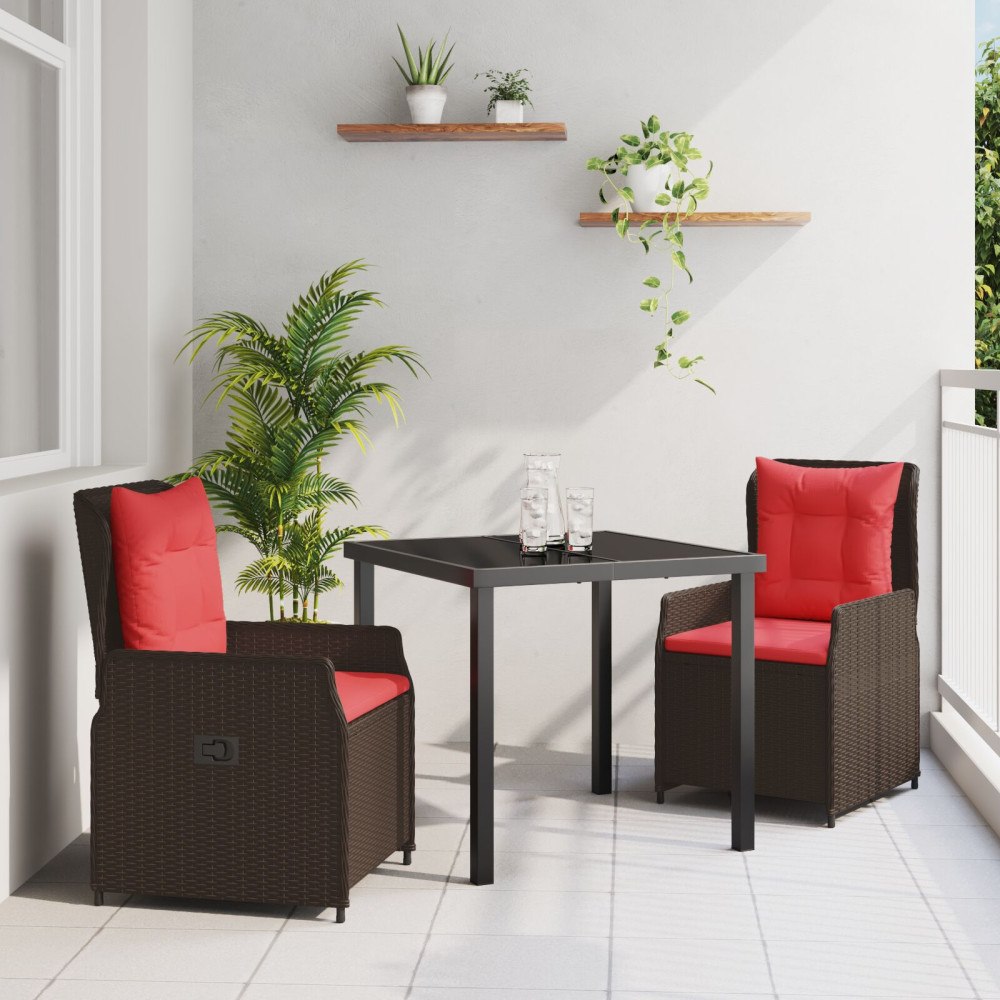 vidaXL Trädgårdsmöbelset 3 pcs Brun Poly rattan