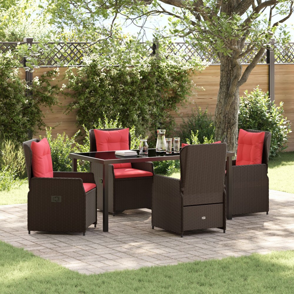 vidaXL 5-delat Trädgårds Matbord Set Brun Poly Rattan