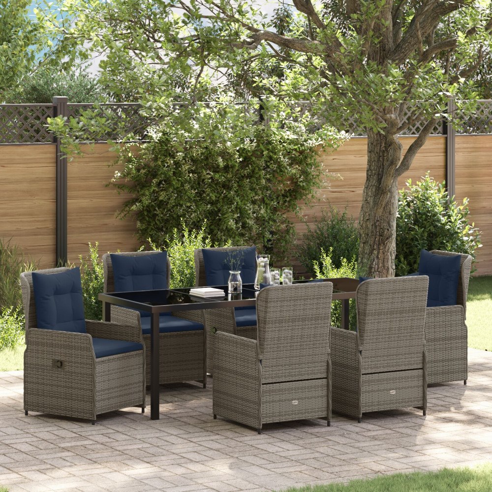 vidaXL Trädgårdsmöbelset 7 pcs Grå Poly rattan