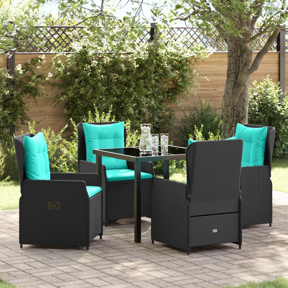 vidaXL Trädgårdsmöbelset 5 pcs Svart Poly rattan