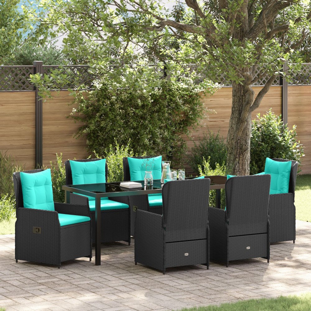 vidaXL Trädgårdsmöbelset 7 pcs Svart Poly rattan