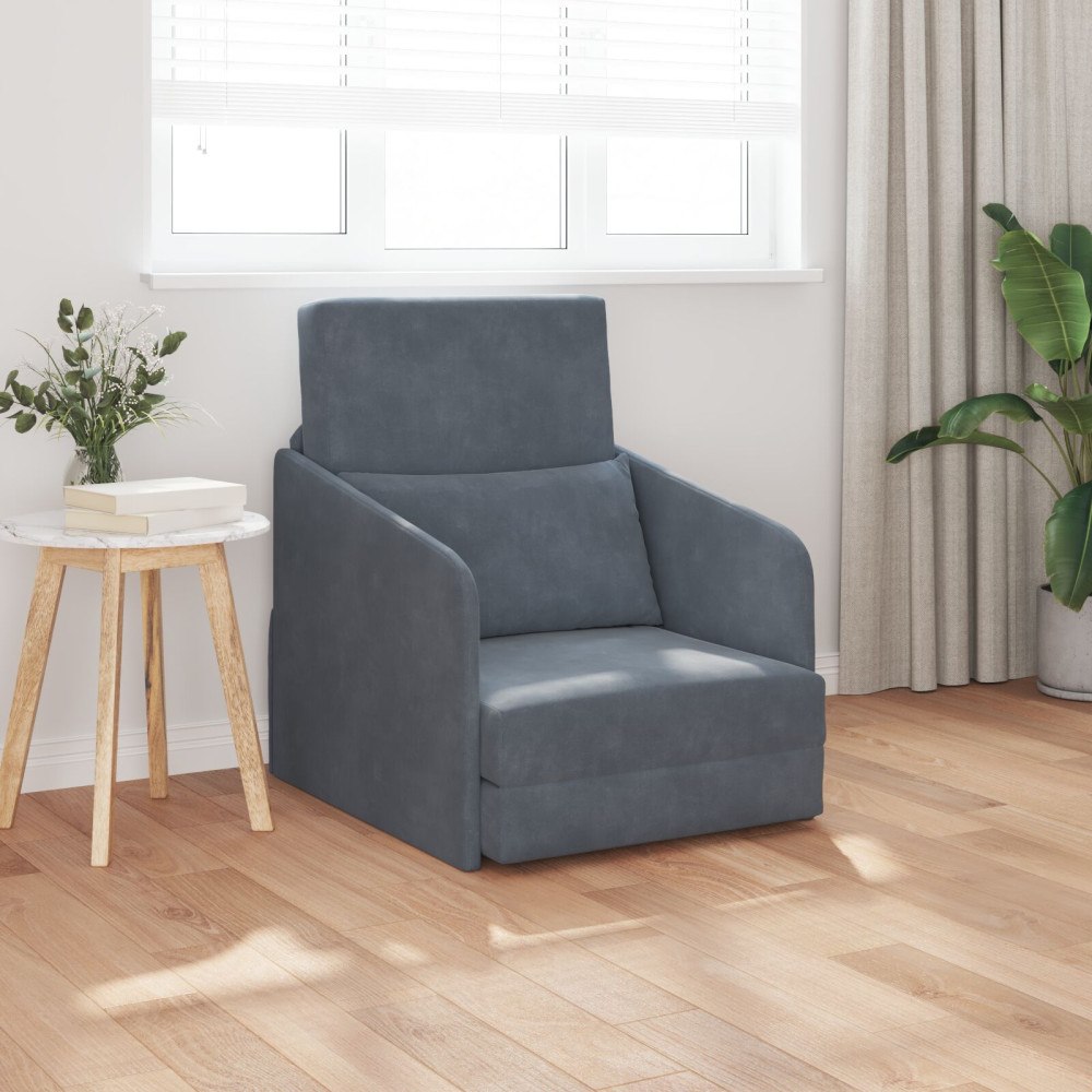 vidaXL Golvssoffa Säng 2-i-1 Mörkgrå 65x80x83 cm Sammet