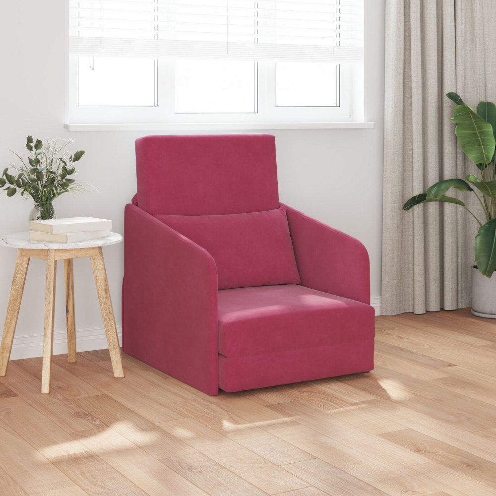 vidaXL Golvsängsoffa 2-i-1 Vinröd 65x80x83 cm Sammet