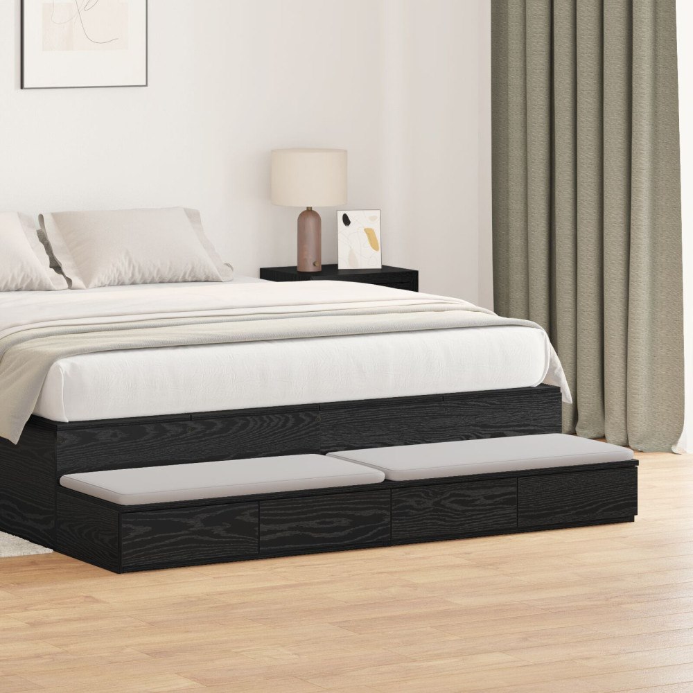vidaXL Sängbord Svart Ek Konstruerat Trä 160 x 36.5 x 16.5 cm Förvaring