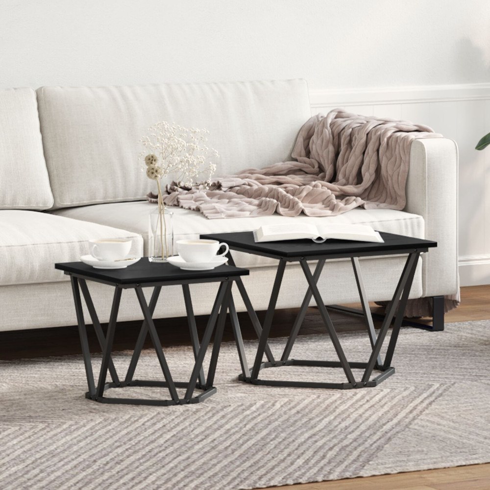 vidaXL Kaffe Bord Svart ek Metallram, Trä topp Liten Hållbar Hexagonal