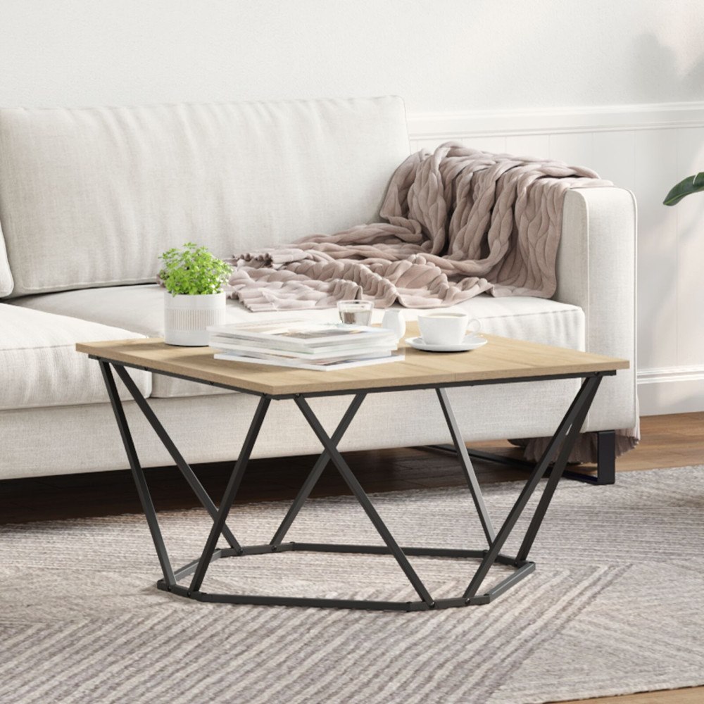 vidaXL Kaffe Bord Sonoma ek Spånskiva och metall Medium Fyrkantig