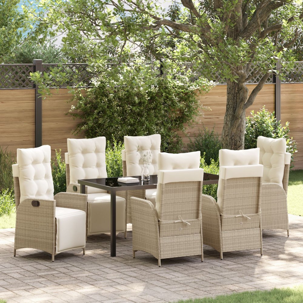 vidaXL 7-delat trädgårdsdining set beige poly-konstrotting