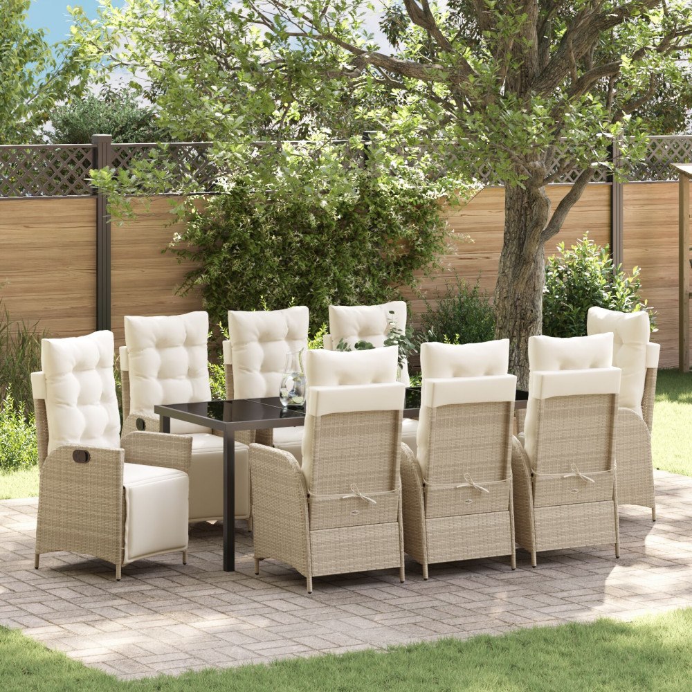 vidaXL 9-delars trädgårdsmöbelset Beigefärgad poly rattan