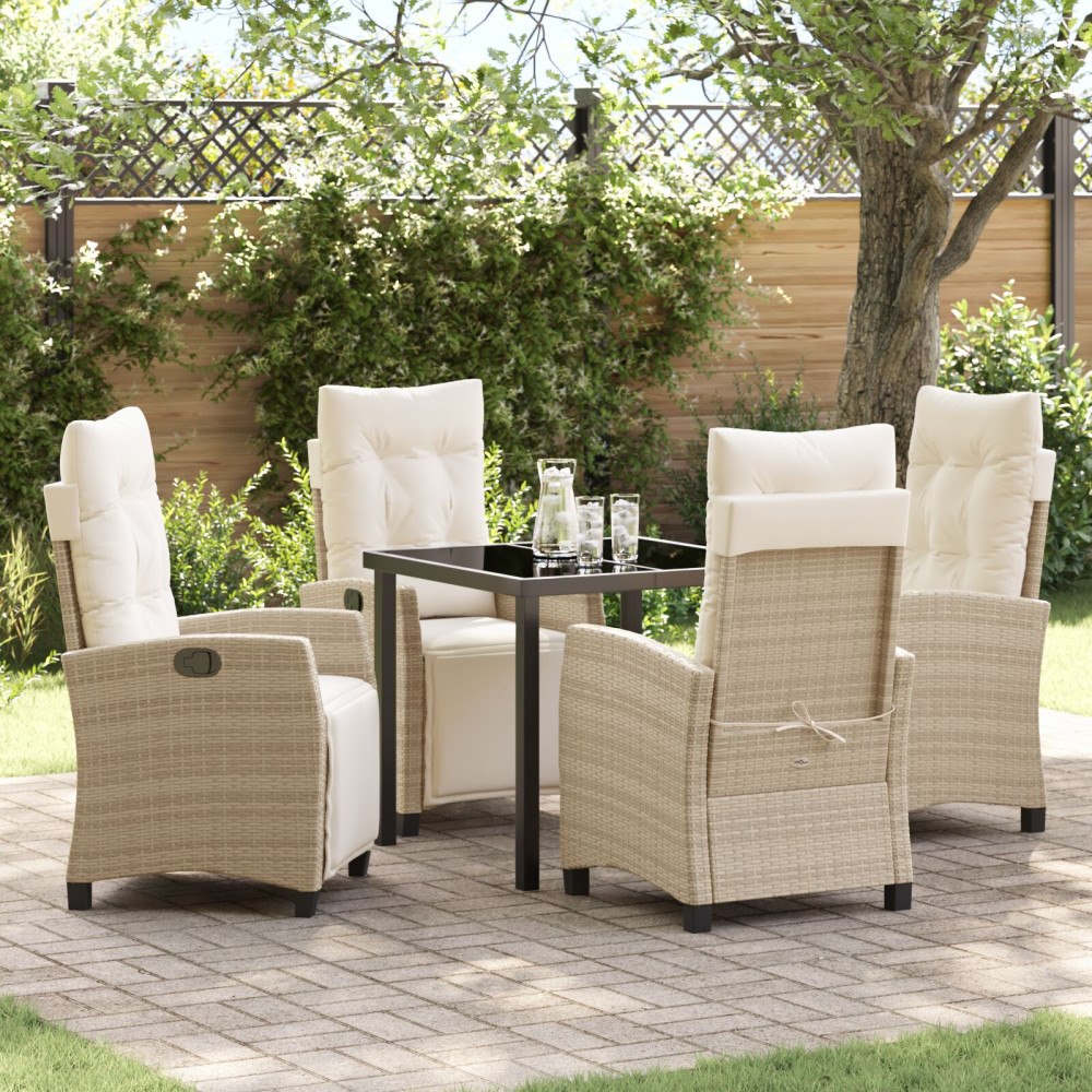 vidaXL 5 Delars Trädgårdsdining Set Beige Poly Rattan