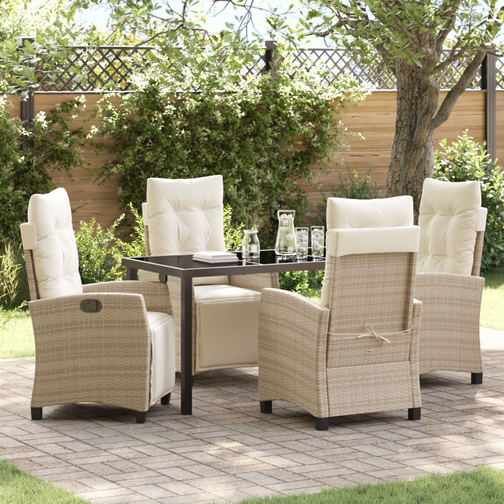vidaXL 5-delars trädgårdsdining set Beige Poly Rattan.