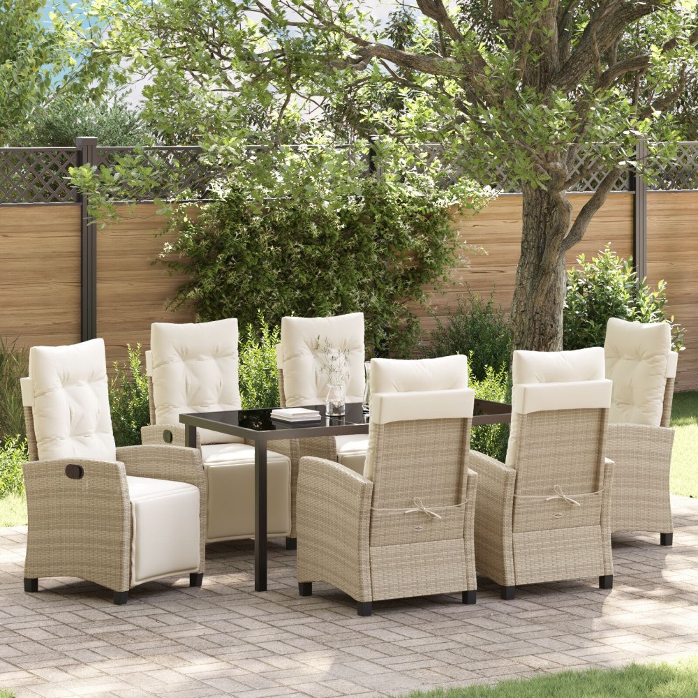 vidaXL 7-delat Trädgårdsdining set Beige Poly Rattan.