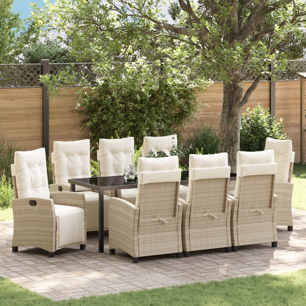vidaXL 9-delat Trädgårdsdining Set Beige Poly Rattan