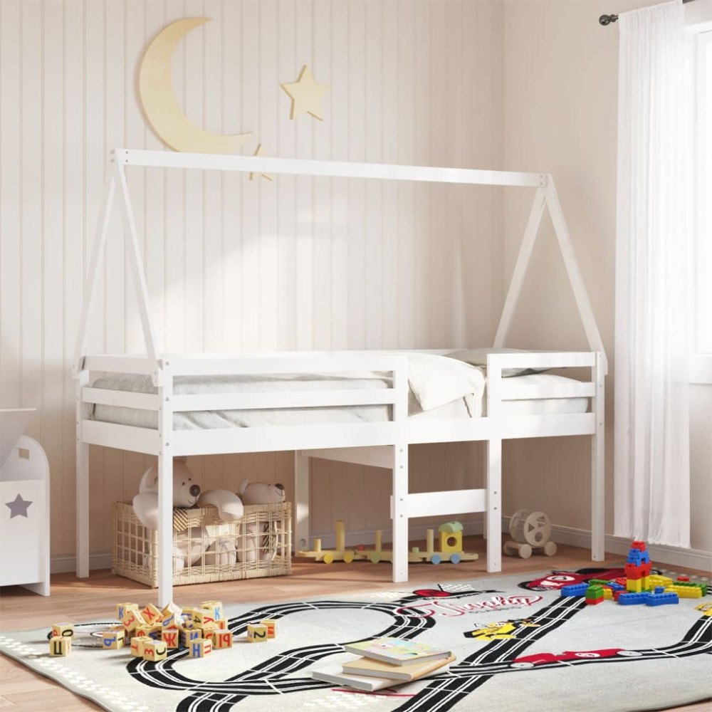 vidaXL Tak till barnsäng vit 209x85,5x88 cm massiv furu