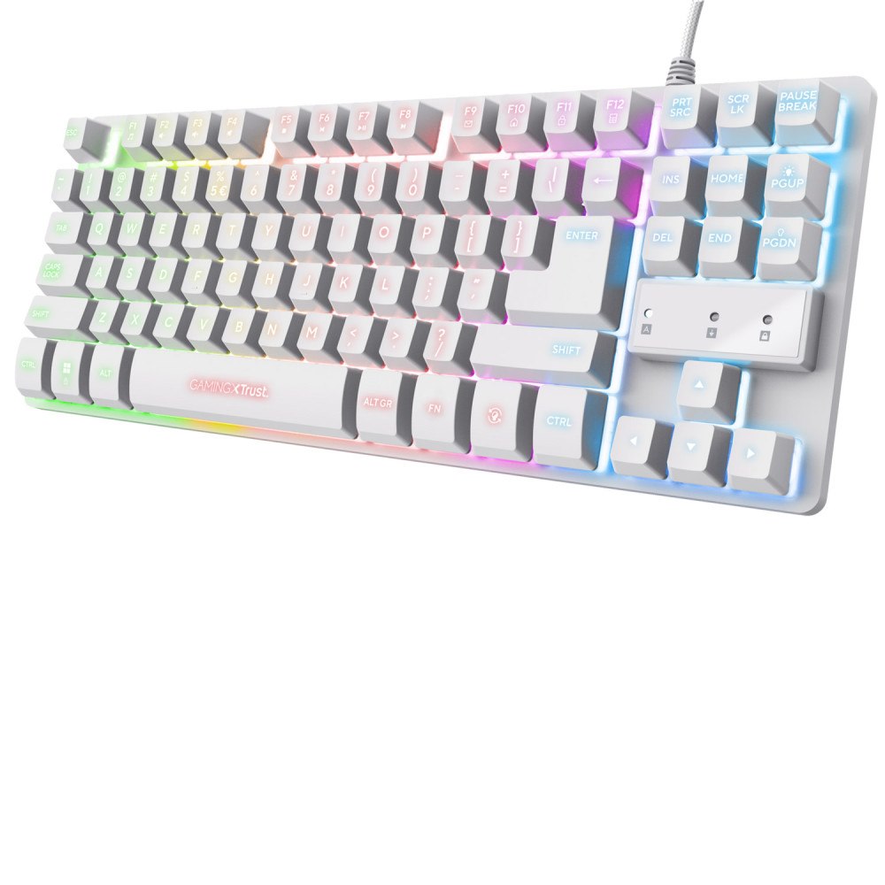 Trust GXT 833W Thado Gamingtangentbord TKL RGB Nordisk layout Vit