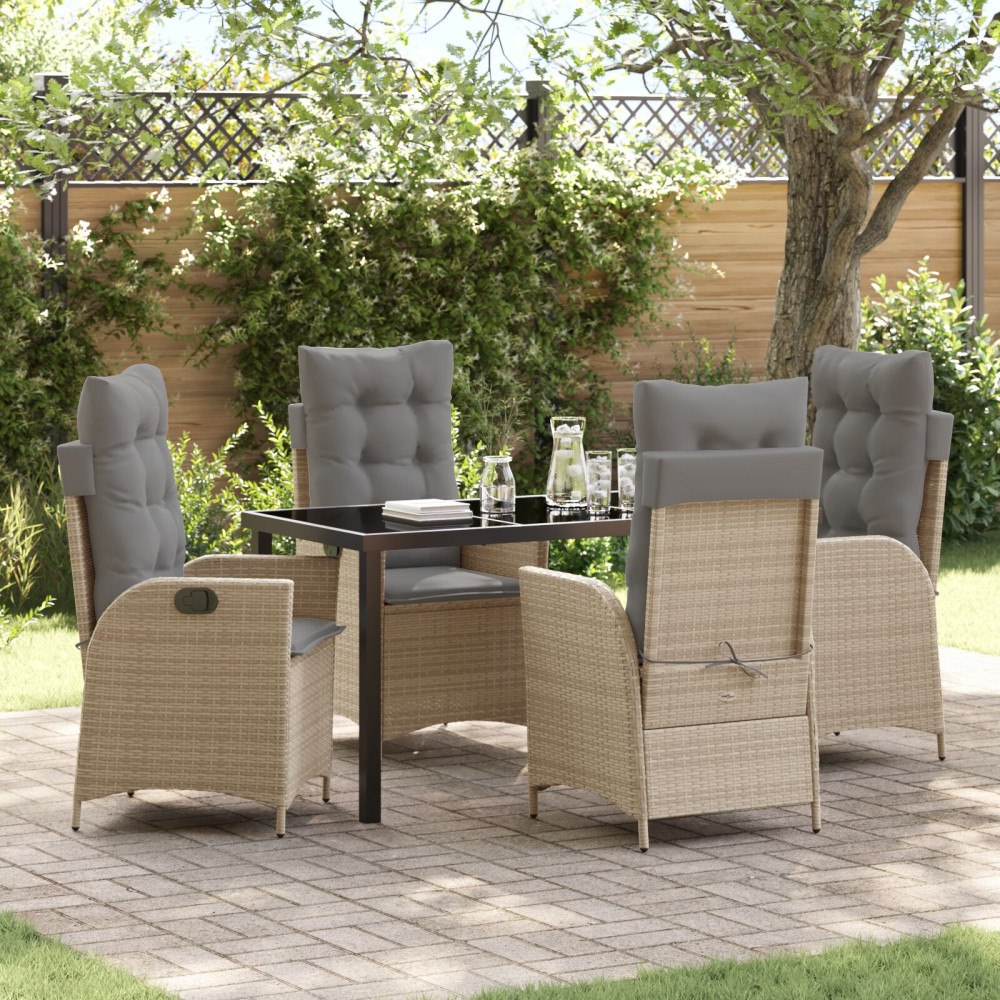 vidaXL 5-delat Trädgårdsdining Set med Kuddar Beige Poly-konstrotting