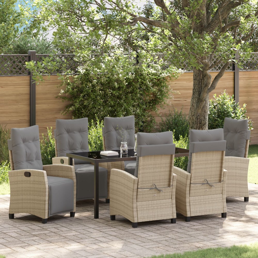 vidaXL 7-delat trädgårdsdiningset Beige Poly Rattan