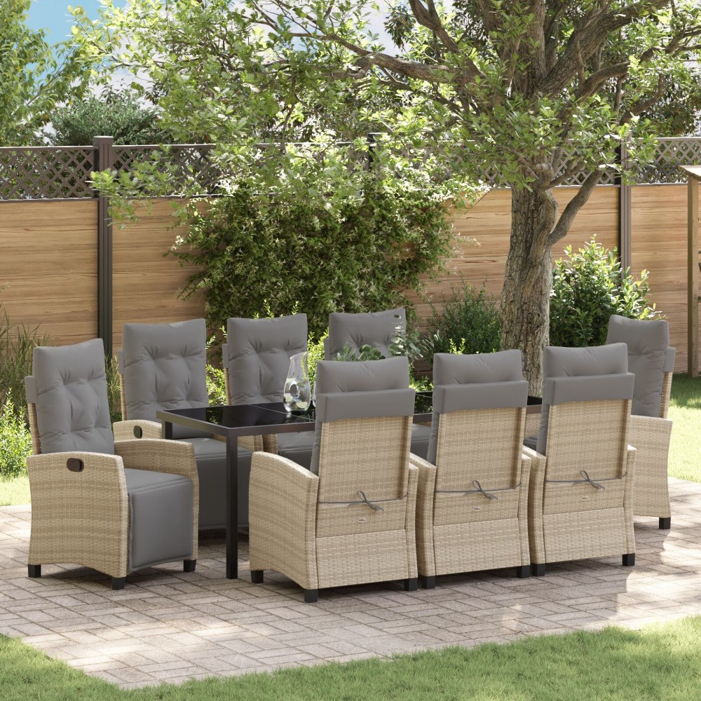vidaXL Trädgårdsmöbelset 9 pcs Beige konstrotting
