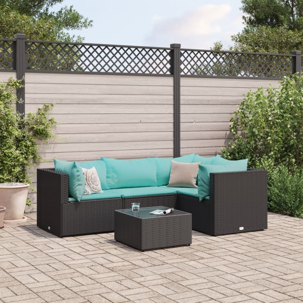 vidaXL Loungegrupp med dynor 5 delar konstrotting svart